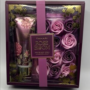 Tahari Rose Bloom Body Cream & Rose Petal Soap Set - Purple and Pink NEW